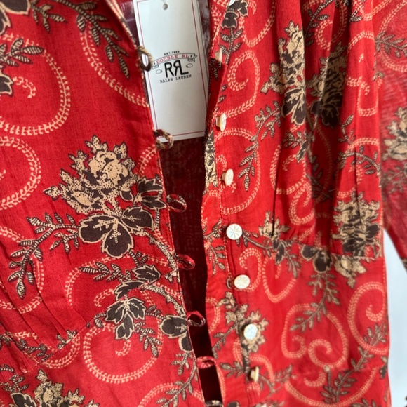 RRL Ralph Ralph Lauren Red Bias-Cut Floral Cotton Dress Size 1 XS Small - Picture 11 of 14